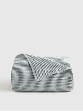 Quince Waffle Weave Blanket King Size Mist Blue NWT